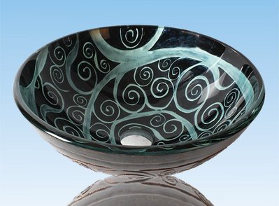 FUO衛浴:42公分 彩繪工藝 藝術強化玻璃碗公盆 (WY15063)預訂!