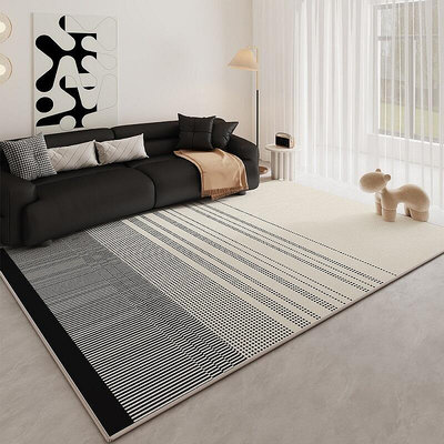 簡約侘寂風地毯客廳輕奢高級黑色沙發茶幾毯免打理臥室地墊可擦洗