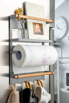 “正品”日式簡約磁吸冰箱掛架強磁鐵卷紙巾保鮮袋儲物廚房收納側壁置物架