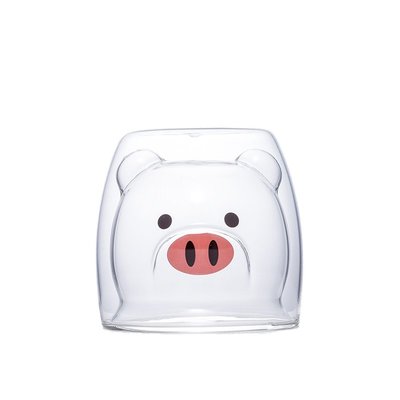 ☘小宅私物☘ 動物造型 耐熱雙層玻璃杯 (小豬) 隔熱杯 咖啡杯 水杯