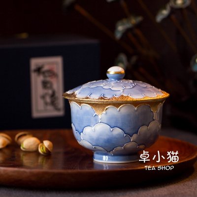 現貨熱銷-日本進口有田燒文山窯手繪牡丹陶瓷蓋碗茶碗茶杯碟盤夫妻對杯禮盒