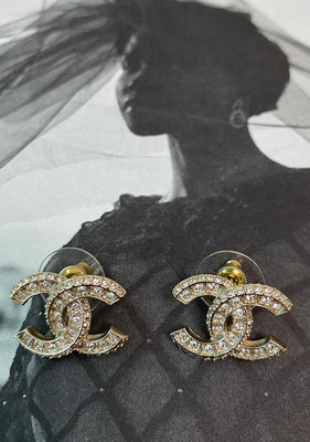 全新香奈兒Chanel經典水鑽logo耳環