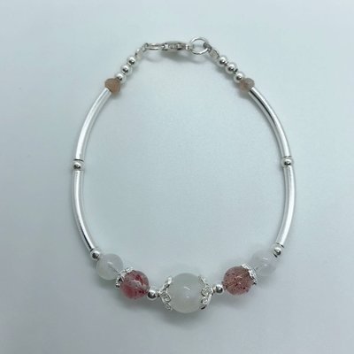 天然月光石草莓晶手環～客製化純銀手環～心願925