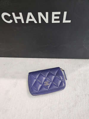 Chanel香奈兒 紫色琺瑯銀扣錢包卡包，鐳射20開 小巧便