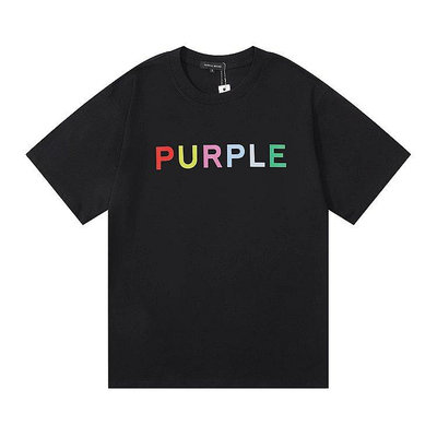 外貿美潮Purple Brand經典Logo彩色圖案雙紗純棉休閑短袖T恤男女