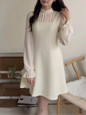 C-Seoul韓國代購🇰🇷Refill雪紡拼接氣質洋裝