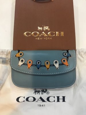 Coach全新手拿包 皮革 水藍色化妝包 皮夾 手機包 零錢包