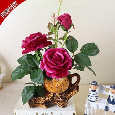 熱賣 仿真花束玫瑰花套裝客廳餐桌玫瑰假花室內插花歐式飾花藝絹擺件