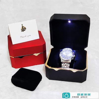 新年LED帶燈手表盒手環機械名腕表男女士單個高檔禮物空包裝收納.