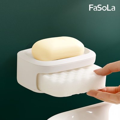 FaSoLa 多用途創意瀝水肥皂盒 附高密度清潔海綿 公司貨 免打孔肥皂盒 肥皂收納盒 瀝水架 香皂盒 海綿架 香皂架