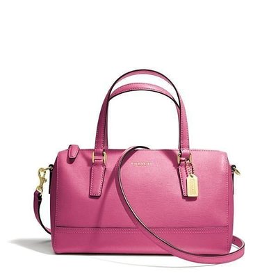 Coco小舖COACH 49392 SAFFIANO LEATHER MINI SATCHEL 桃紅色手提/斜背包