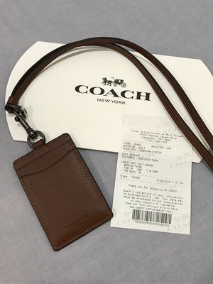 COACH coach 新款 咖啡色荔枝紋  全皮革 識別證套 美國購回 保證正品 現貨在台