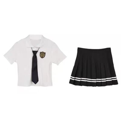 jk服 制服 漢服 soc服jk套裝夏季校園風女裝學院風少女減齡高腰百搭條紋百褶裙兩件套潮