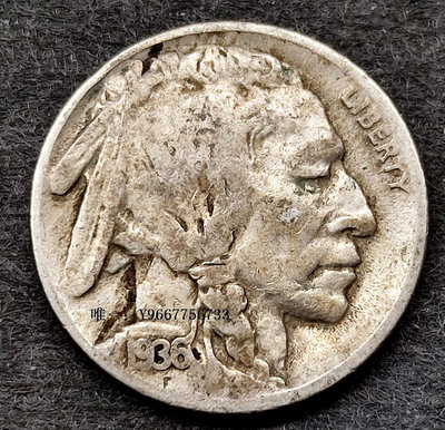 銀幣早期美國1936年D版5美分銅鎳硬幣21.21mm牦牛野牛 美洲外國錢幣