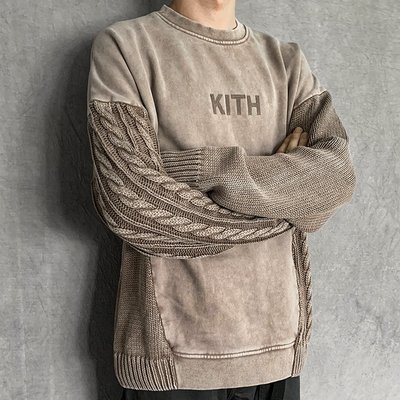 KITH Combo Knit Crewneck 重磅蠟染水洗針織鋪絨長袖T恤衛衣毛衣男女