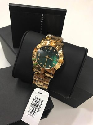 MARC BY  MARC JACOBS 綠色錶盤 金色不鏽鋼錶帶 石英 女士手錶 MBM8609