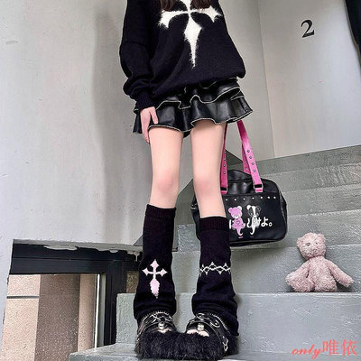 🎈⏳潮款闊腿襪套日系辣妹不對稱十字架鏈條甜酷學生堆堆襪
