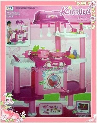 【比比小舖】兒童 粉紅 大型 雙面 家家酒 玩具廚房組 廚具組 洗碗機 洗衣機 聖誕 生日禮物