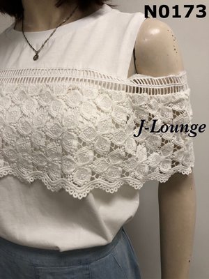 N0173 全新歐美白繡花布蕾絲露肩棉質上衣lace blouse J-Lounge