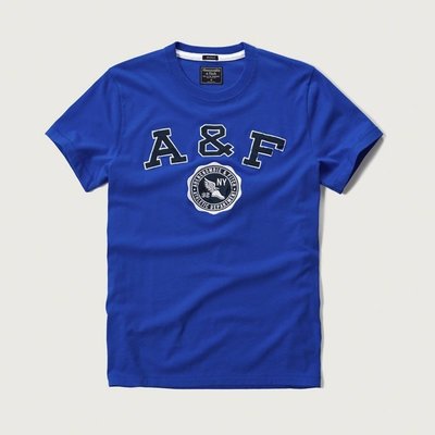 A&F 男生 短袖t恤 短t 徽章 藍色 AF Abercrombie Fitch BUYSOME 正品 D0314