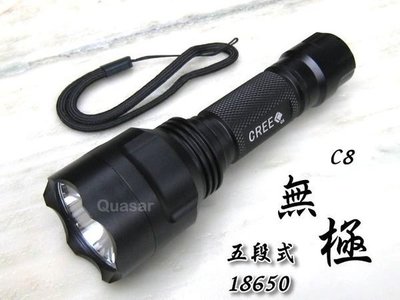 《信捷戶外》【A32】C8 CREE Q5 黃光手電筒 強光手電筒 LED 使用18650 手電筒批發頭燈