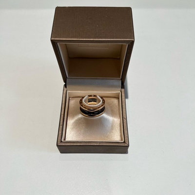 96新 BVLGARI/寶格麗 B.ZERO1系列53號玫瑰金三環黑陶瓷戒指