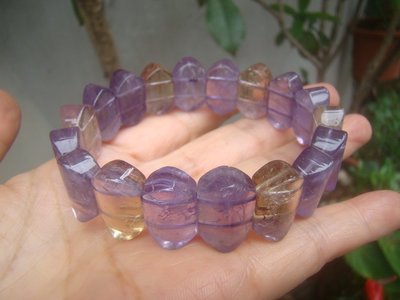 -水蜜桃玉石晶品-漂亮 天然 紫黃水晶 手珠