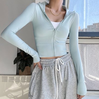 Fit.HER女春秋長袖瑜伽服跑步運動服休閒瑜伽服速乾上衣連帽連體衣