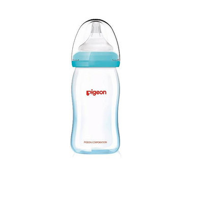 貝親 Pigeon矽膠護層寬口母乳實感玻璃奶瓶160ml (附SS號奶嘴)(藍色) 592元