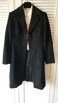 SPORTMAX 深黑單排釦收腰修身90%小羊毛10%喀什米爾短大衣及膝大衣