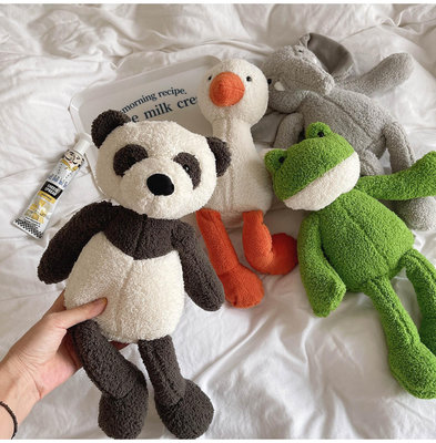 長腿熊貓公仔森林動物毛絨玩具青蛙熊貓兔子玩偶兒童安撫布娃娃生日禮物 毛絨娃娃 玩偶布偶 抱枕擺件 靠枕