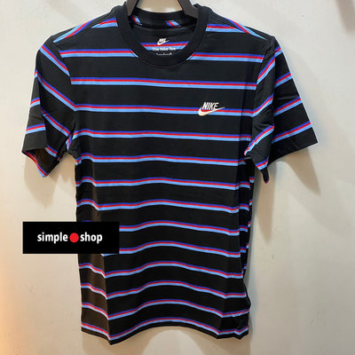 【Simple Shop】NIKE LOGO 刺繡 條紋 運動短袖 橫條紋短袖 短T 黑藍紅 男款 DZ2986-010