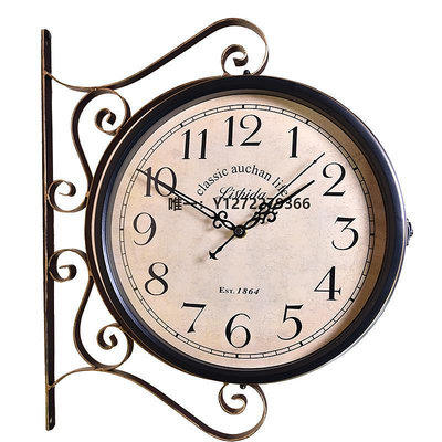 時鐘擺件歐式復古雙面鐘表掛鐘客廳靜音裝飾美式藝術掛表創意工藝個性時鐘家居時鐘