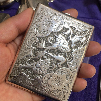 西洋 925純銀  花鳥紋 古董煙盒