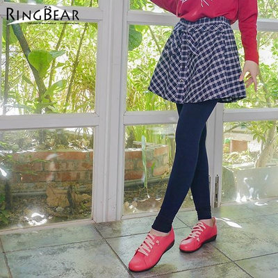 褲裙--甜美氣息蝴蝶結排釦裝飾鬆緊格紋褲裙(藍.綠S-4L)-R173眼圈熊中大尺碼