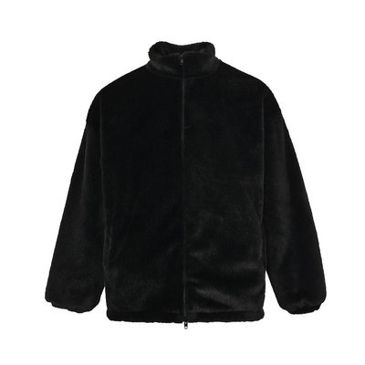 巴黎世家Balenciaga 黑色環保皮草背後雙B刺繡夾棉毛毛夾克外套 代購
