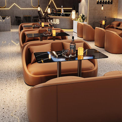 咖啡廳奶茶店酒吧清吧餐吧工業風小酒館靠墻卡座沙發桌椅組合