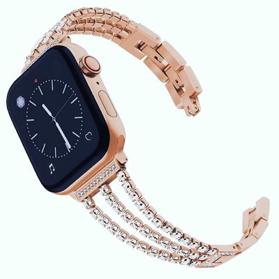 蘋果手錶 水鑽錶帶 Apple Watch 鑲鑽不鏽鋼錶帶 iWatch 38 41 40mm 42 45 44mm腕帶-CC1011