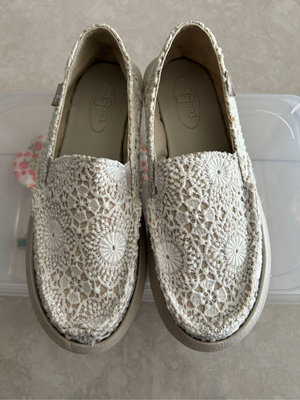 【Sanuk】米白色花卉平底休閒鞋/懶人鞋/輕便鞋