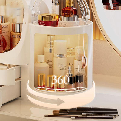 德國化妝品收納盒高級感抽屜梳妝臺帶led鏡子桌面護膚品置物架