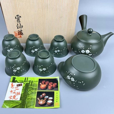 日本回流 朱泥 常滑燒 綠泥 梅紋 美術 雲仙作 茶壺260