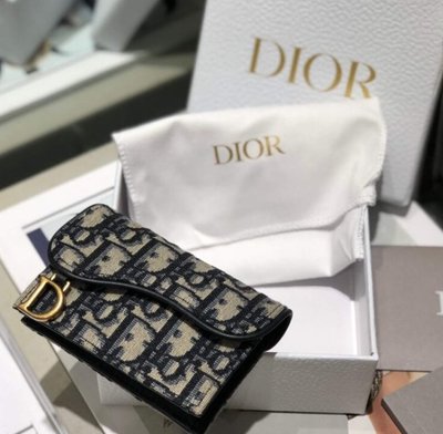 【COCO 精品專賣】Dior Oblique 海軍藍 緹花 D環 馬鞍 翻蓋 厚款 名片 卡片 零錢包 現貨