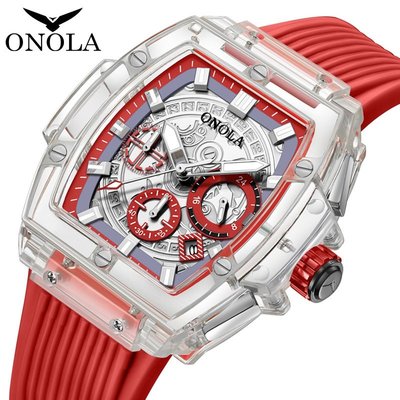 【潮裡潮氣】ONOLA時尚新款透明殼多功能夜光防水男士石英手錶女士爆款網紅錶ON6811