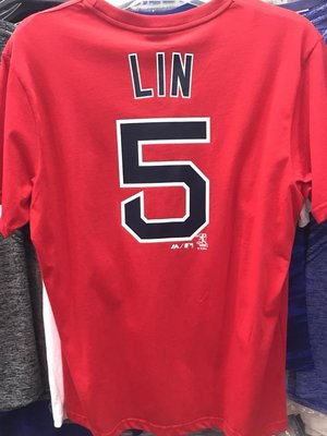 MLB美國大聯盟 紅襪隊 流行款 林子偉 5號 圓領棉質T恤 紅 6760205-150 全新 正品 現貨