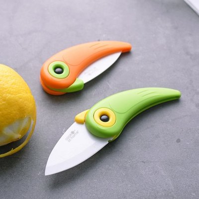 卡通小鳥陶瓷刀家用折疊水果刀瓜果削皮器可擕式小刀~NE北歐風