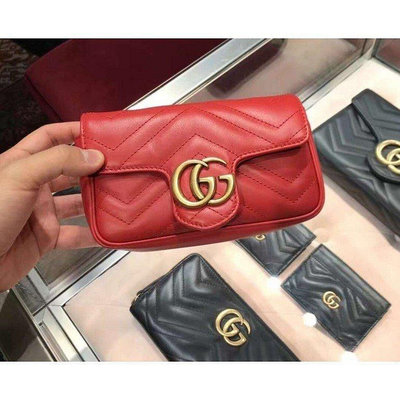 叮噹精品 GUCCI GG Marmont 紅 牛皮 金鍊 斜背 16 公分 迷你型 476433 有現貨