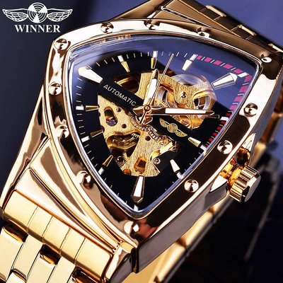 現貨男士手錶腕錶Winner外貿新款三角形錶盤自動機械手錶男士時尚鏤空不銹鋼錶