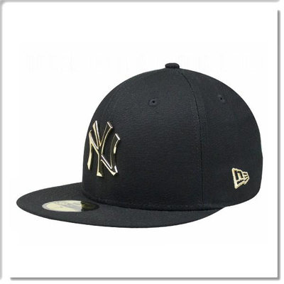 【ANGEL NEW ERA】MLB 紐約 洋基 NY  金 鐵牌 59FIFTY 棒球 帽 帆布材質 黑 全封帽