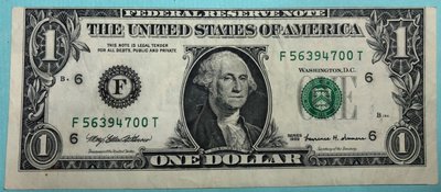 【滴水洞】 美洲錢幣~美國綠印美金1元   變體鈔  1999 (舊版小頭)
