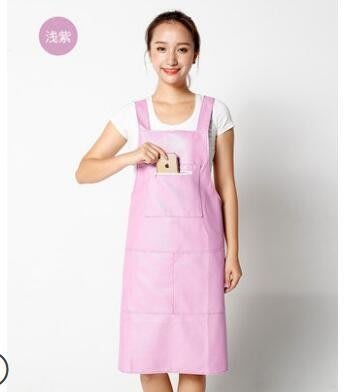 下殺 韓式皮革背心式PU圍裙防水防油廚房做飯罩衣成人
